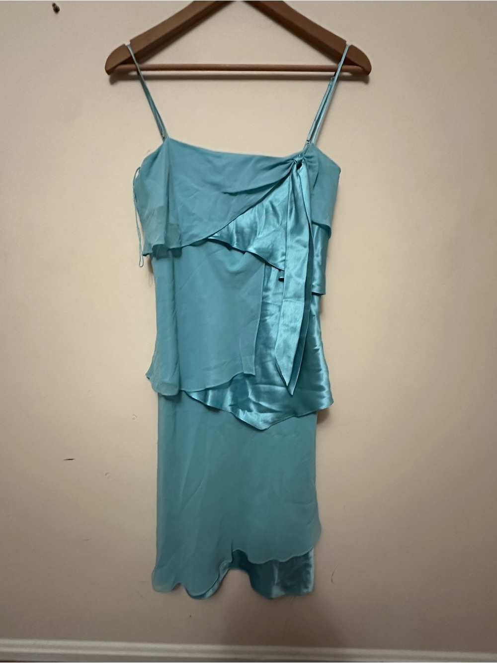 Niteline Aqua Satin Layered Midi Dress